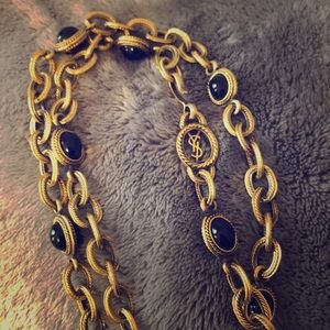 Vintage YSL Necklace with Black Cabachons